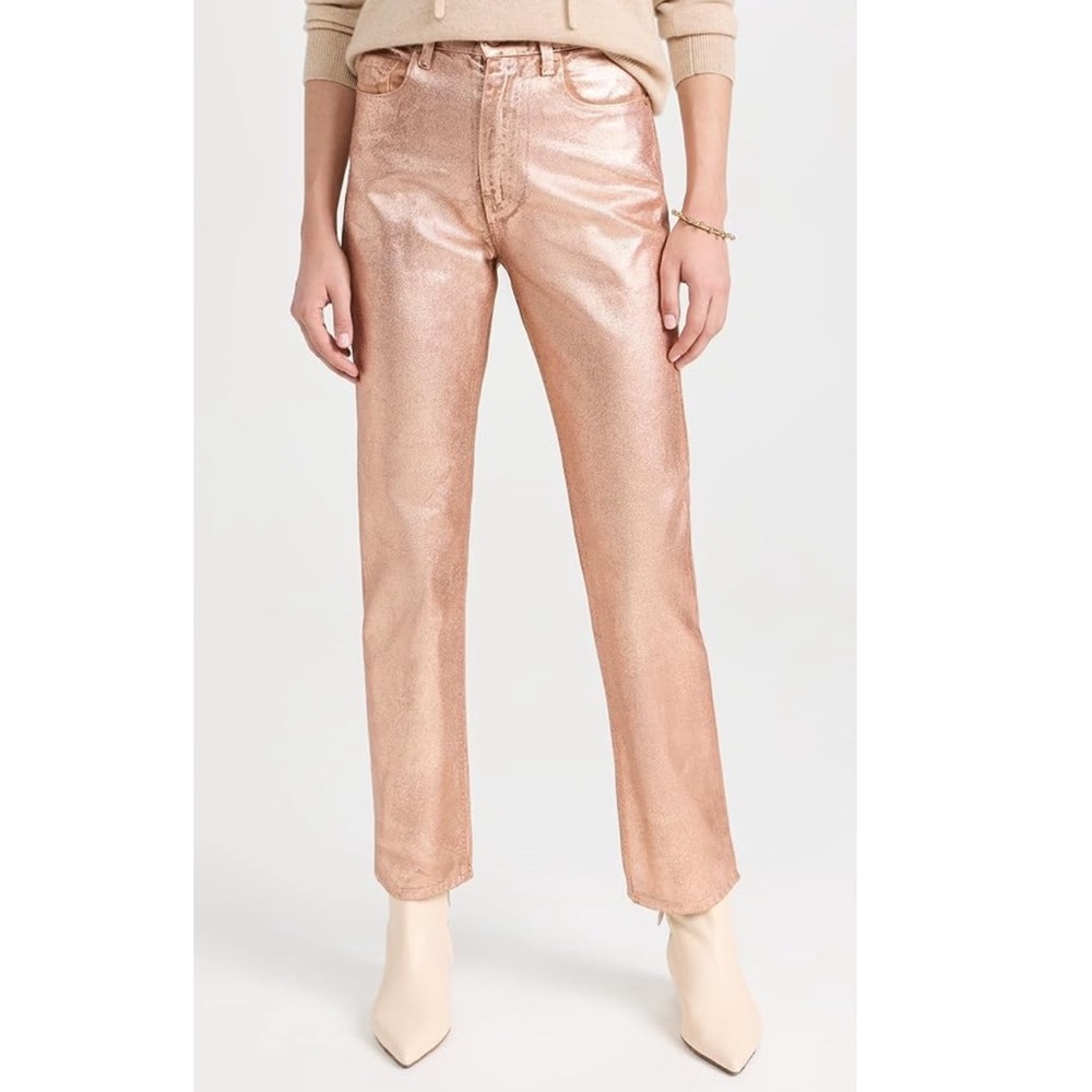 Ulla Johnson Agnes Straight Leg Copper Foiled Wash Jeans Size 25 NWT